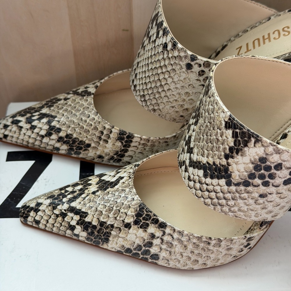 Schutz Python Pattern Heels In Black And Cream - image 6